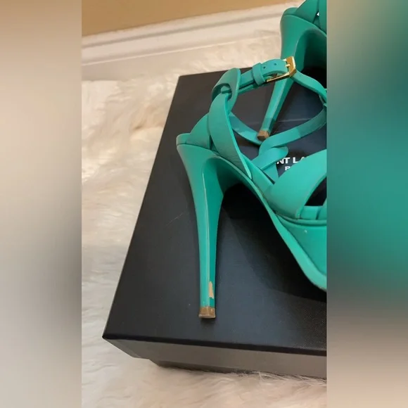 YSL Saint Laurent Emerald Green Tribute Platform Sandals Size 36 - Picture 5 of 6